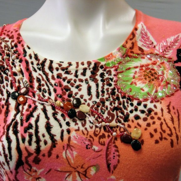 Elizabeth New York Pink Embellished Sweater Small - Picture 2 of 5